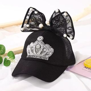 Mũ bóng chày bé gái dễ thương có nơ ngọc trai và mũ chống nắng lưới thoáng khí mùa hè cho trẻ em 2-6 tuổi