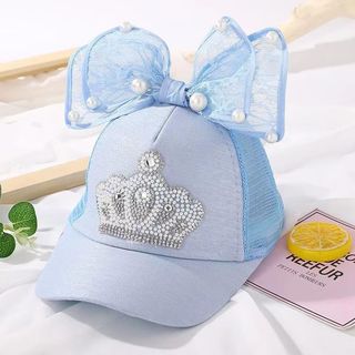 Mũ bóng chày bé gái dễ thương có nơ ngọc trai và mũ chống nắng lưới thoáng khí mùa hè cho trẻ em 2-6 tuổi