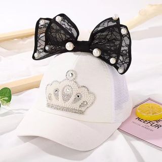 Mũ bóng chày bé gái dễ thương có nơ ngọc trai và mũ chống nắng lưới thoáng khí mùa hè cho trẻ em 2-6 tuổi
