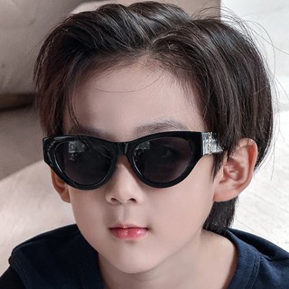 Kính râm mắt mèo khung đen cổ điển hợp thời trang dành cho trẻ em dành cho bé trai bé gái có Logo vàng Accent Thời trang chống tia cực tím che bóng