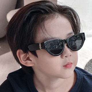 Kính râm mắt mèo khung đen cổ điển hợp thời trang dành cho trẻ em dành cho bé trai bé gái có Logo vàng Accent Thời trang chống tia cực tím che bóng