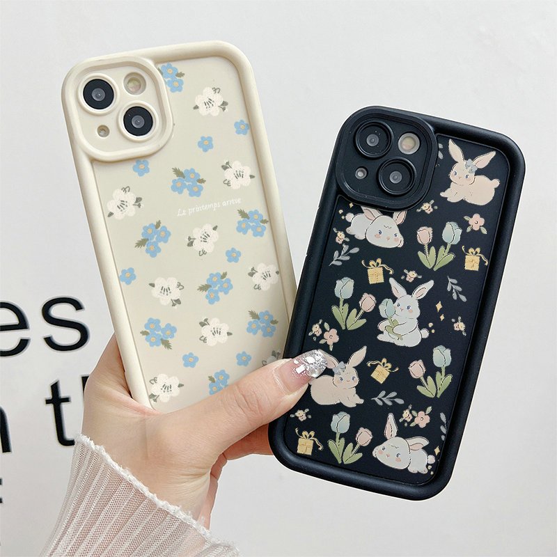 Ốp Lưng Cho Samsung Galaxy A07 A06 A05 A04 A03 A02 A17 A16 A15 A14 A13 A25 A23 A22 A35 A33 A32 A31 A56 A55 A52 A51 A50 Ốp Điện Thoại Mềm Hình Bầu Dục Mắt Lớn Họa Tiết Hoa Nhỏ Và Thỏ