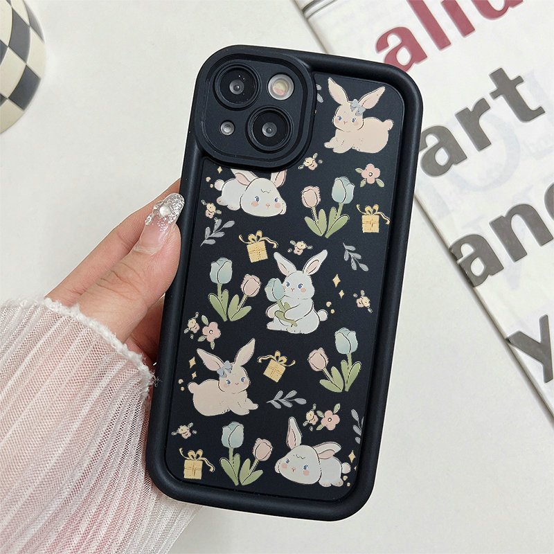 Ốp Lưng Cho Samsung Galaxy A07 A06 A05 A04 A03 A02 A17 A16 A15 A14 A13 A25 A23 A22 A35 A33 A32 A31 A56 A55 A52 A51 A50 Ốp Điện Thoại Mềm Hình Bầu Dục Mắt Lớn Họa Tiết Hoa Nhỏ Và Thỏ