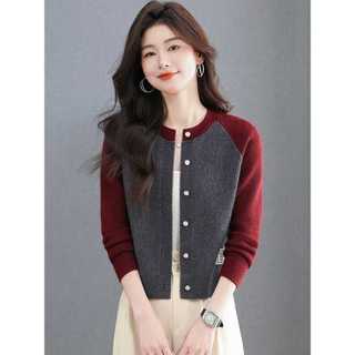 Dệt Kim Dài Tay Áo Len Cardigan Nữ Cổ Tròn Nhỏ Ngắn Phong Cách Hàn Quốc Đi Lại Đơn Giản Top