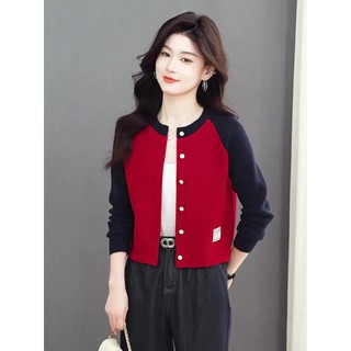 Dệt Kim Dài Tay Áo Len Cardigan Nữ Cổ Tròn Nhỏ Ngắn Phong Cách Hàn Quốc Đi Lại Đơn Giản Top