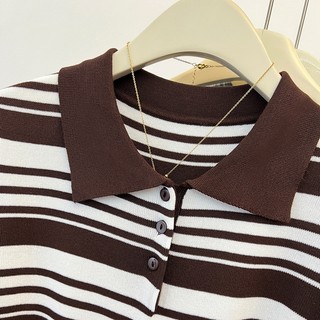 Polo Cổ Áo Dệt Kim Tay Ngắn Nữ Mùa Hè Sọc Ve Áo Thun Phiên Bản Hàn Quốc Đi Lại Đơn Giản Top