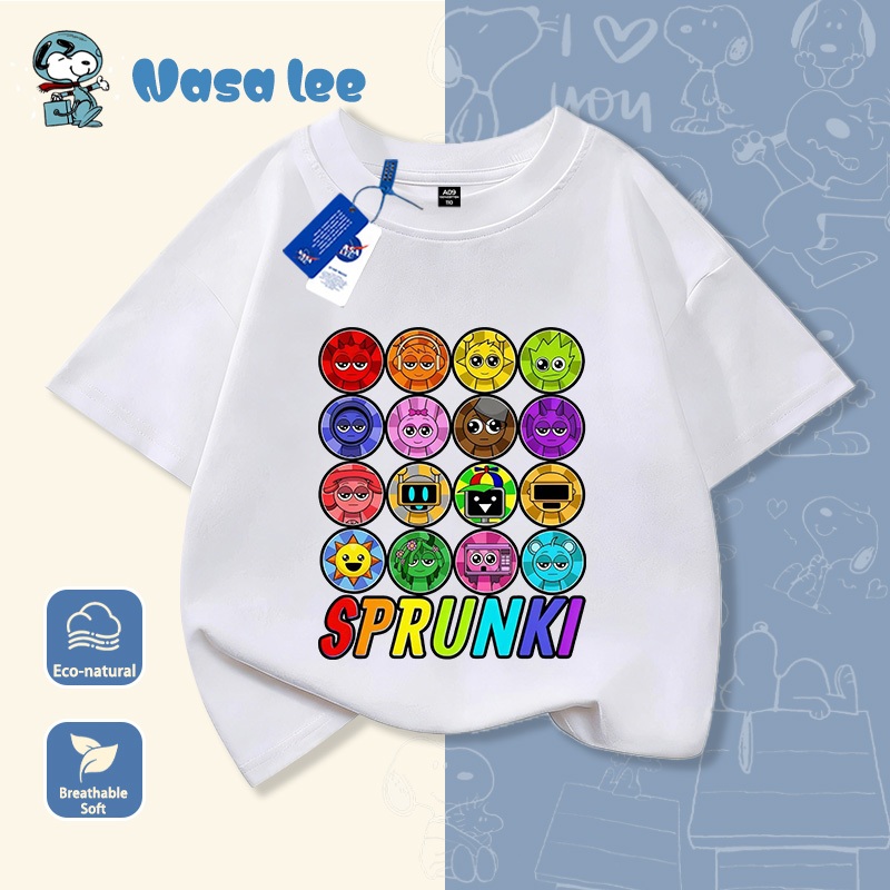 Áo thun tay ngắn trẻ em mùa hè cotton Sprunki Âm nhạc Bé trai bé gái quần áo