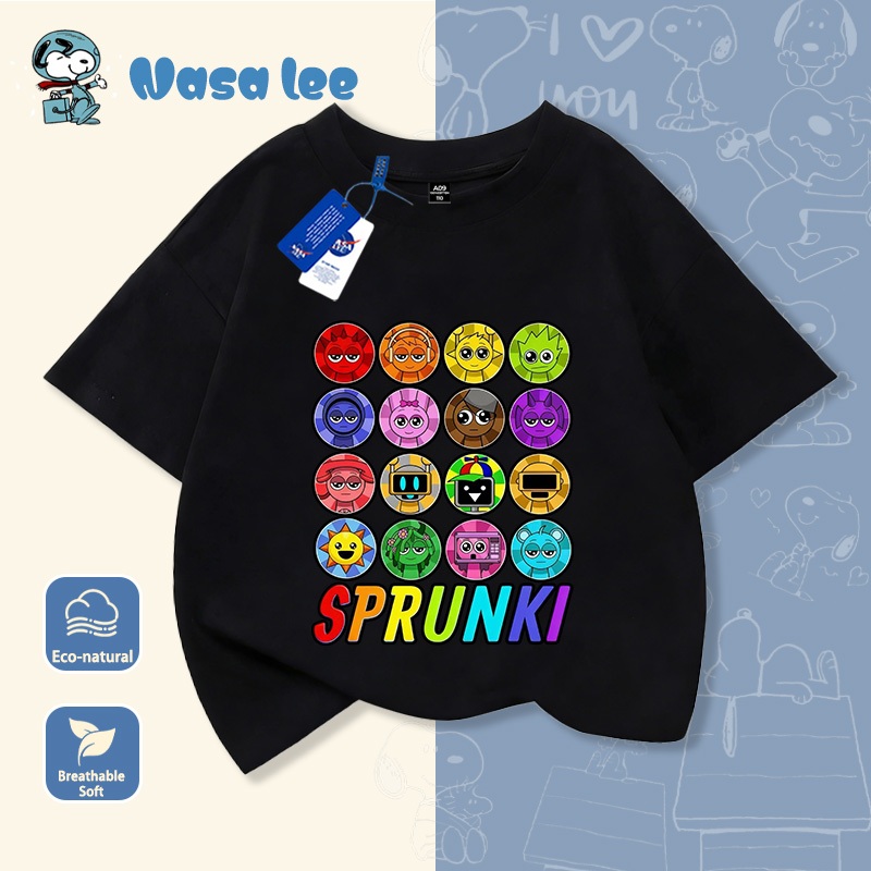 Áo thun tay ngắn trẻ em mùa hè cotton Sprunki Âm nhạc Bé trai bé gái quần áo