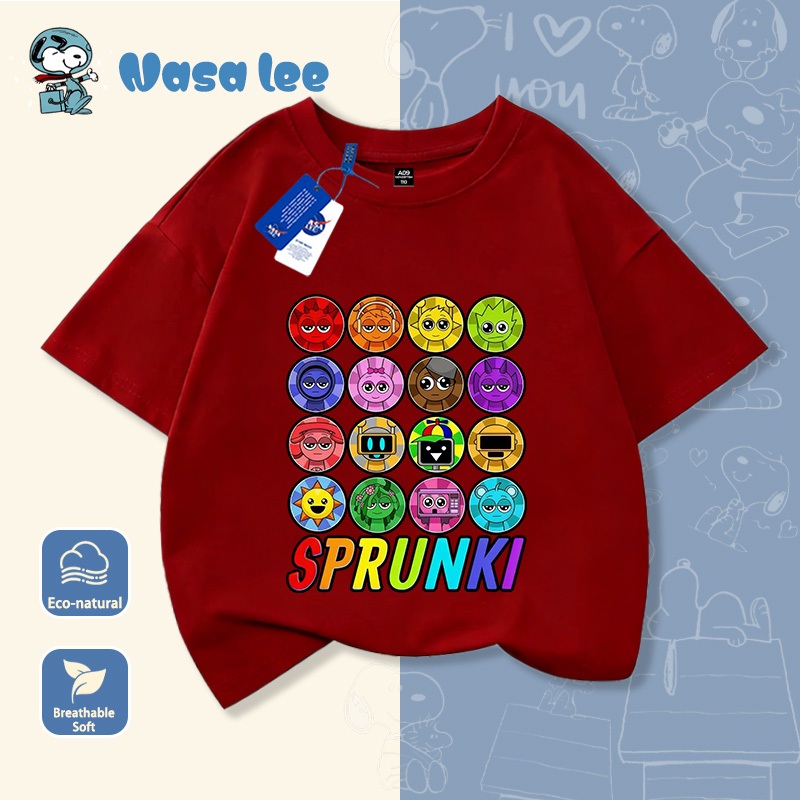 Áo thun tay ngắn trẻ em mùa hè cotton Sprunki Âm nhạc Bé trai bé gái quần áo