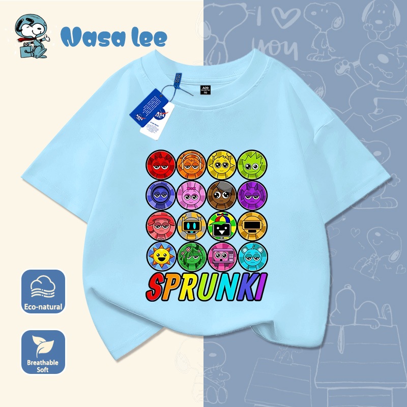 Áo thun tay ngắn trẻ em mùa hè cotton Sprunki Âm nhạc Bé trai bé gái quần áo