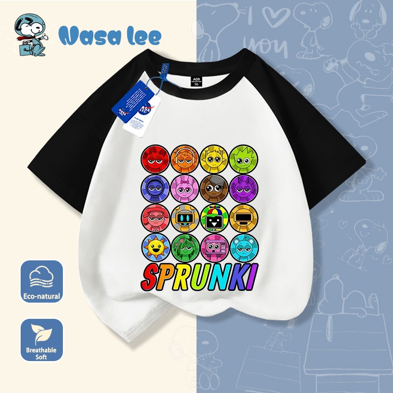 Áo thun tay ngắn trẻ em mùa hè cotton Sprunki Âm nhạc Bé trai bé gái quần áo