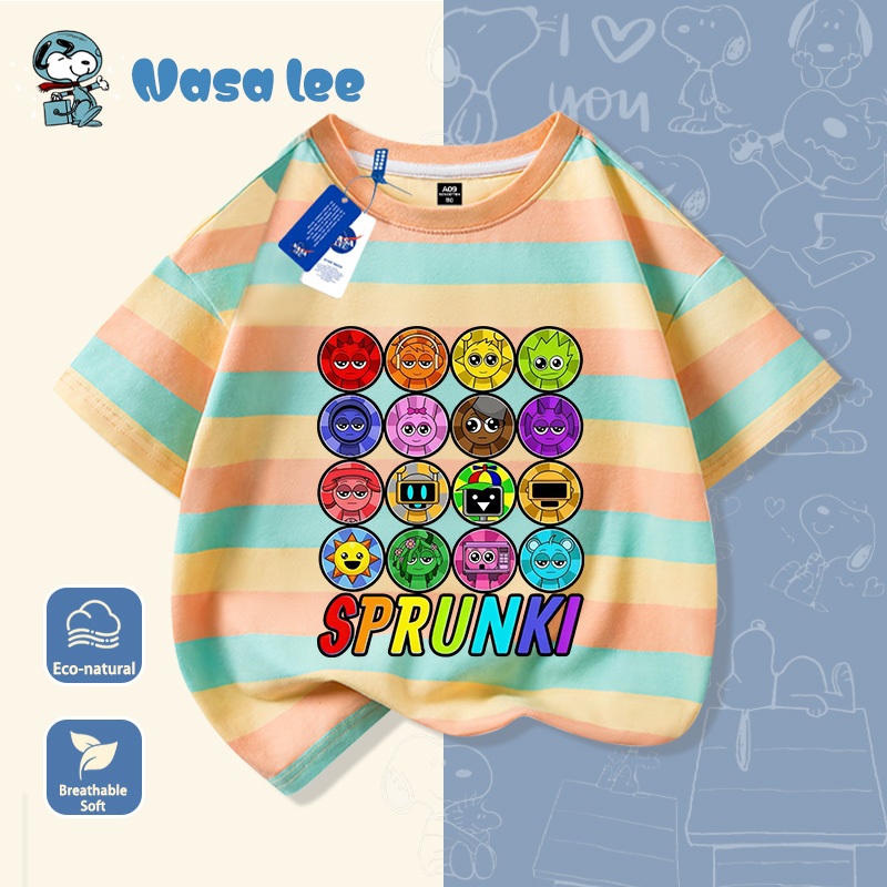 Áo thun tay ngắn trẻ em mùa hè cotton Sprunki Âm nhạc Bé trai bé gái quần áo