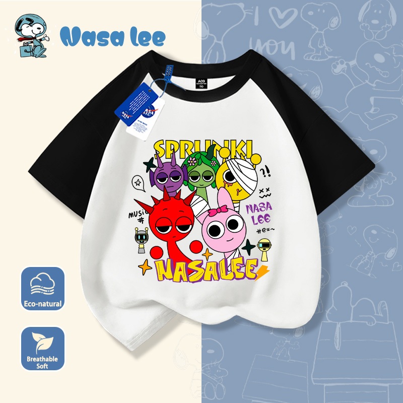 Áo thun tay ngắn in hình vũ trụ Sprunki cho bé trai bé gái cotton in hình dễ thương