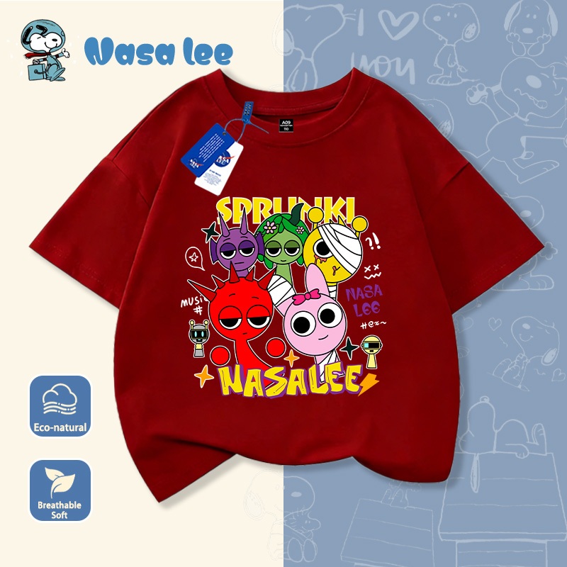 Áo thun tay ngắn in hình vũ trụ Sprunki cho bé trai bé gái cotton in hình dễ thương