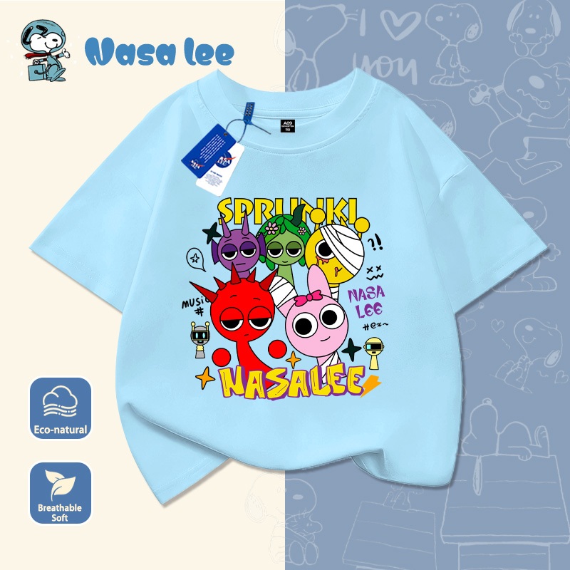 Áo thun tay ngắn in hình vũ trụ Sprunki cho bé trai bé gái cotton in hình dễ thương
