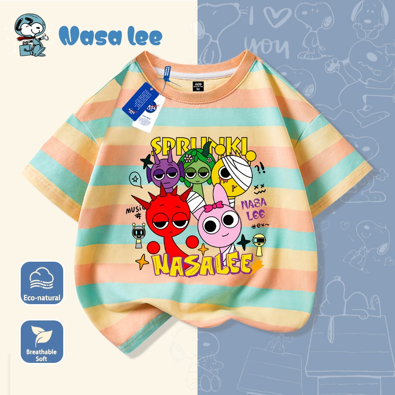 Áo thun tay ngắn in hình vũ trụ Sprunki cho bé trai bé gái cotton in hình dễ thương
