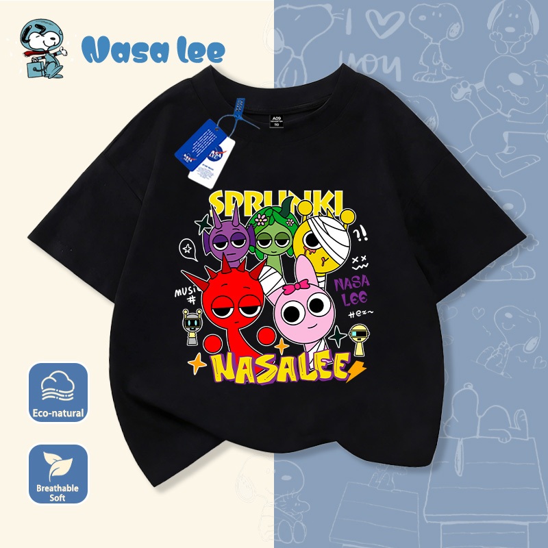 Áo thun tay ngắn in hình vũ trụ Sprunki cho bé trai bé gái cotton in hình dễ thương