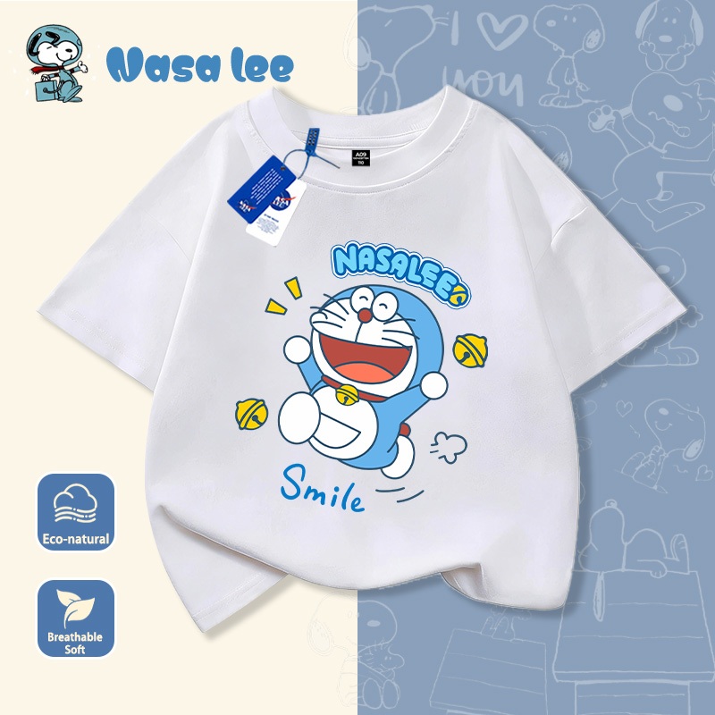 Áo thun ngắn tay NASA Doraemon Mùa hè 2026 Bé trai bé gái Đồ họa dễ thương Thời trang