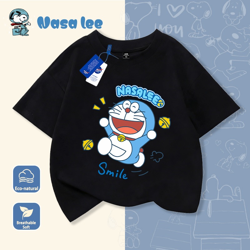 Áo thun ngắn tay NASA Doraemon Mùa hè 2026 Bé trai bé gái Đồ họa dễ thương Thời trang