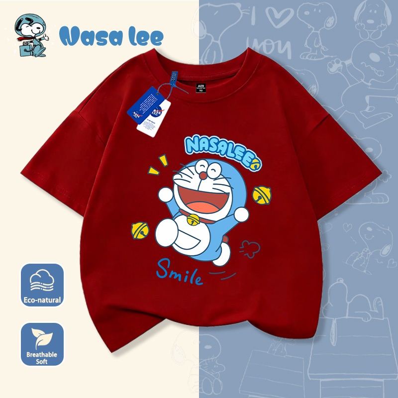 Áo thun ngắn tay NASA Doraemon Mùa hè 2026 Bé trai bé gái Đồ họa dễ thương Thời trang