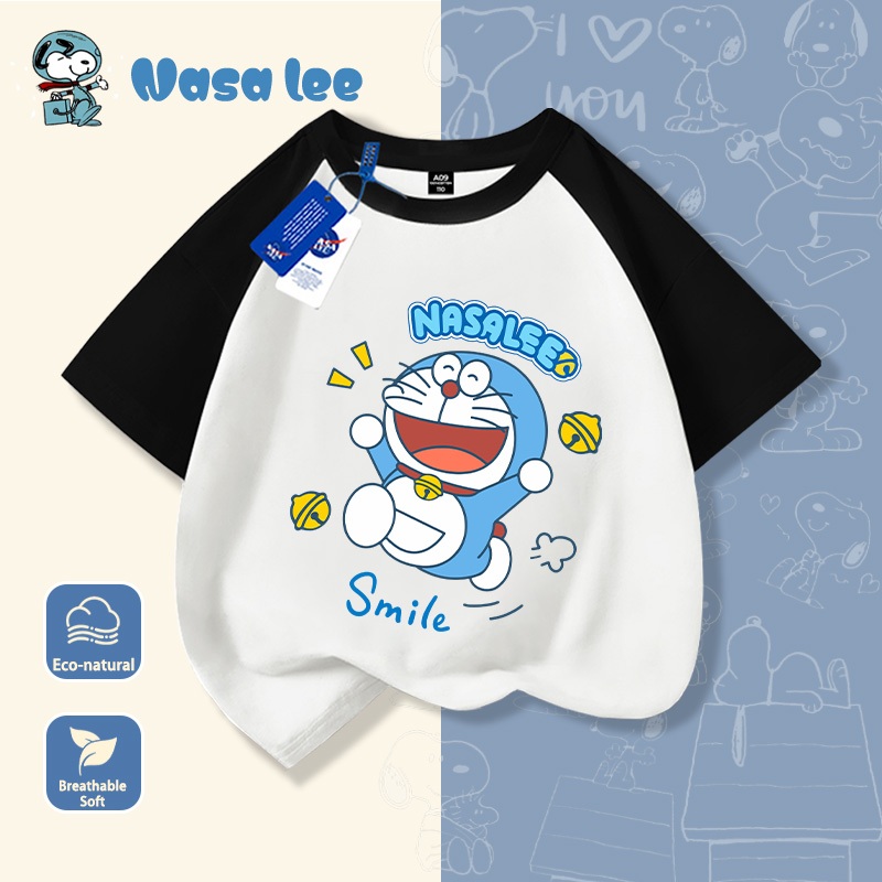 Áo thun ngắn tay NASA Doraemon Mùa hè 2026 Bé trai bé gái Đồ họa dễ thương Thời trang