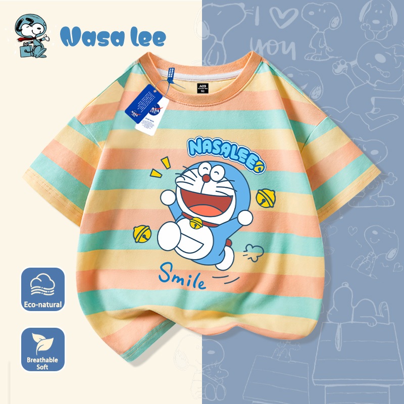 Áo thun ngắn tay NASA Doraemon Mùa hè 2026 Bé trai bé gái Đồ họa dễ thương Thời trang