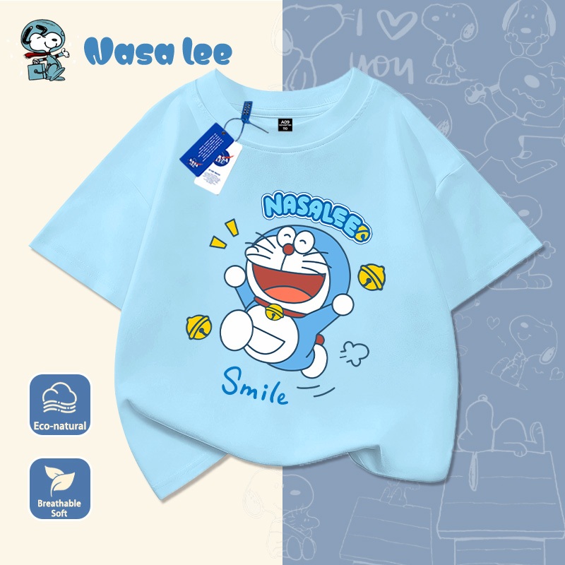 Áo thun ngắn tay NASA Doraemon Mùa hè 2026 Bé trai bé gái Đồ họa dễ thương Thời trang