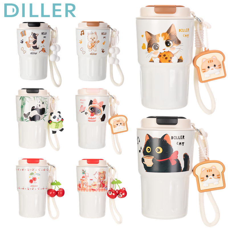 Diller (11.5oz / 340ml) Gốm lót Cốc cà phê bằng thép không gỉ có nắp Bình chân không Cốc du lịch D240596