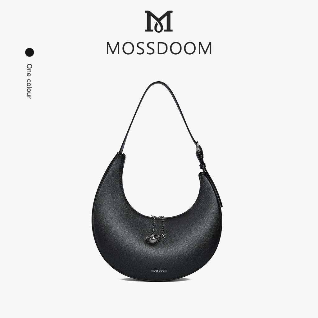 MOSSDOOM Angela Bag Túi đeo vai màu đen ánh ngọc trai túi đeo nách nữ túi hình trăng khuyết
