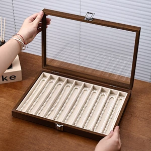 Kẹp Tóc Hộp Bảo Quản Trang Sức Màu Quả óc chó Vòng Cổ Ngọc Trai Đồng Hồ Nữ Vòng Tay Hộp Bảo Quản Có Nắp Hộp Bảo Quản Chống Bụi