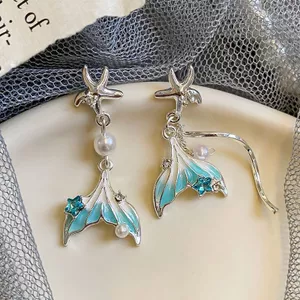 Zircon dầu nhỏ giọt hình đuôi cá bất đối xứng, bông tai sang trọng dành cho ngày lễ