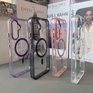 Ốp Điện Thoại Acrylic Cho Samsung Galaxy S26 A57 A56 A36 A26 A55 A37 A26 A17 S23 FE A14 A15 A34 A54 S25 Plus Siêu Chống Sốc Trong Suốt Màu Đen Dày Từ Tính