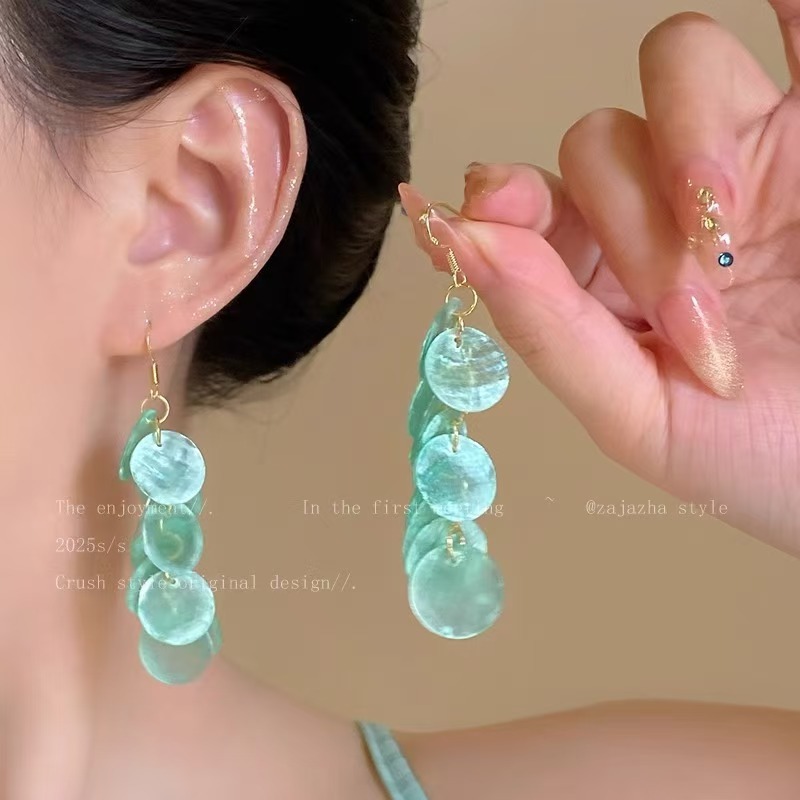 Vòng hình học vỏ tua rua, bông tai thời trang cho kỳ nghỉ biển