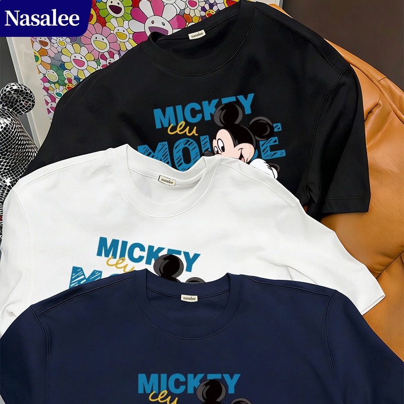 Áo thun tay ngắn phong cách retro Mỹ Mickey & Minnie Mùa hè 2026 Cotton Rộng rãi Phong cách học đường