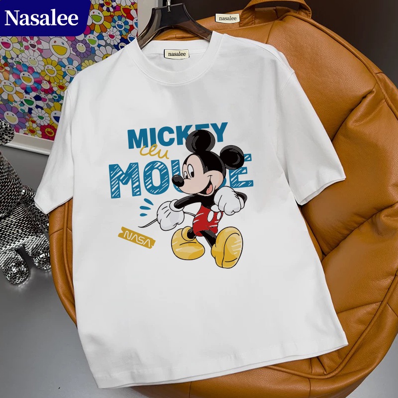 Áo thun tay ngắn phong cách retro Mỹ Mickey & Minnie Mùa hè 2026 Cotton Rộng rãi Phong cách học đường