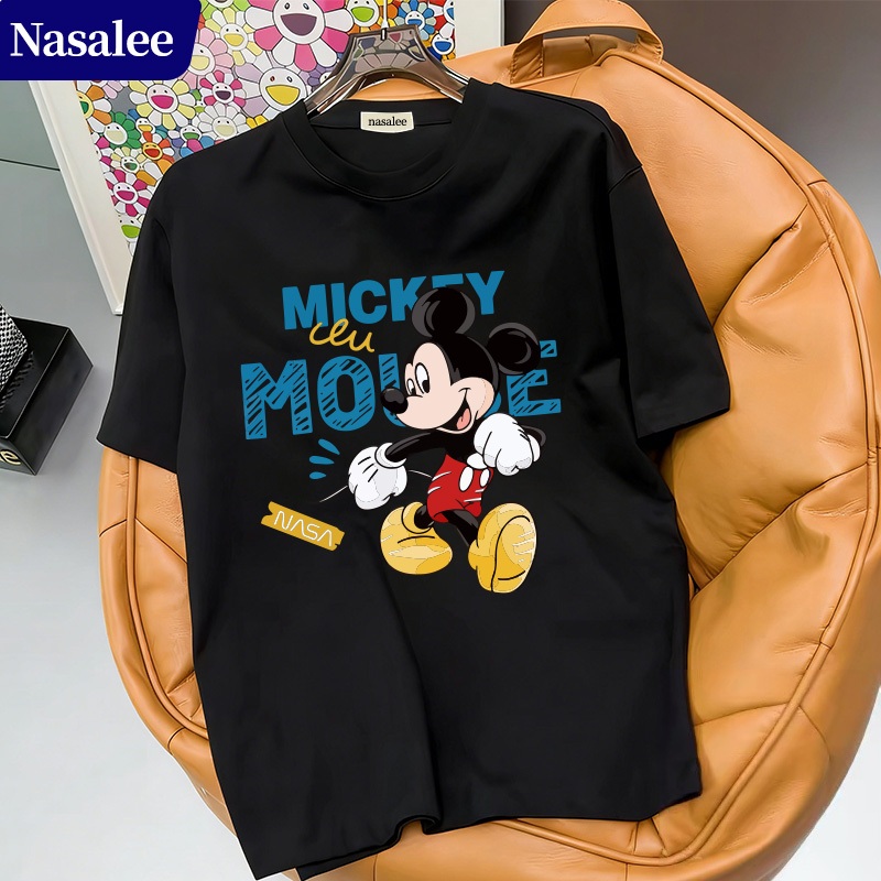 Áo thun tay ngắn phong cách retro Mỹ Mickey & Minnie Mùa hè 2026 Cotton Rộng rãi Phong cách học đường