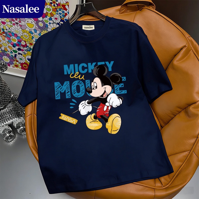 Áo thun tay ngắn phong cách retro Mỹ Mickey & Minnie Mùa hè 2026 Cotton Rộng rãi Phong cách học đường