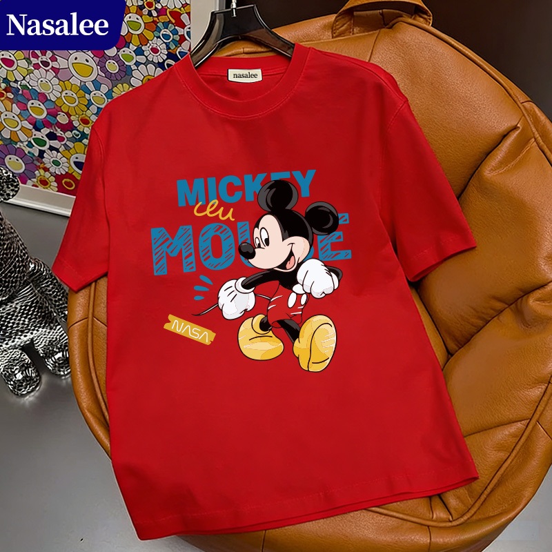 Áo thun tay ngắn phong cách retro Mỹ Mickey & Minnie Mùa hè 2026 Cotton Rộng rãi Phong cách học đường
