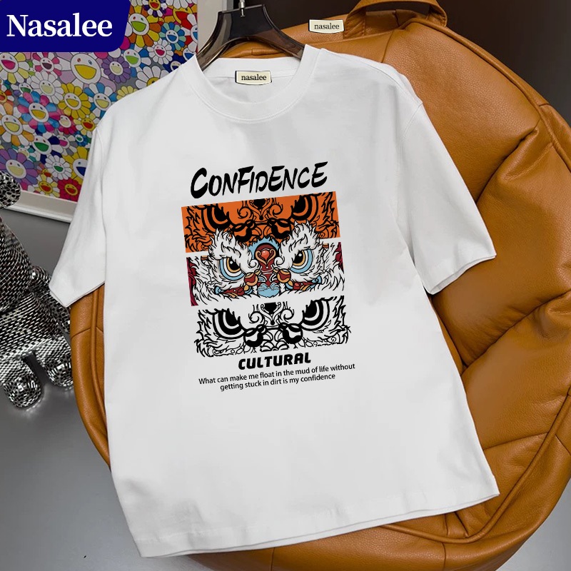 Áo thun ngắn tay màu đỏ NASA năm bản mệnh Cotton thoải mái Unisex Phong cách thời trang Trung Quốc