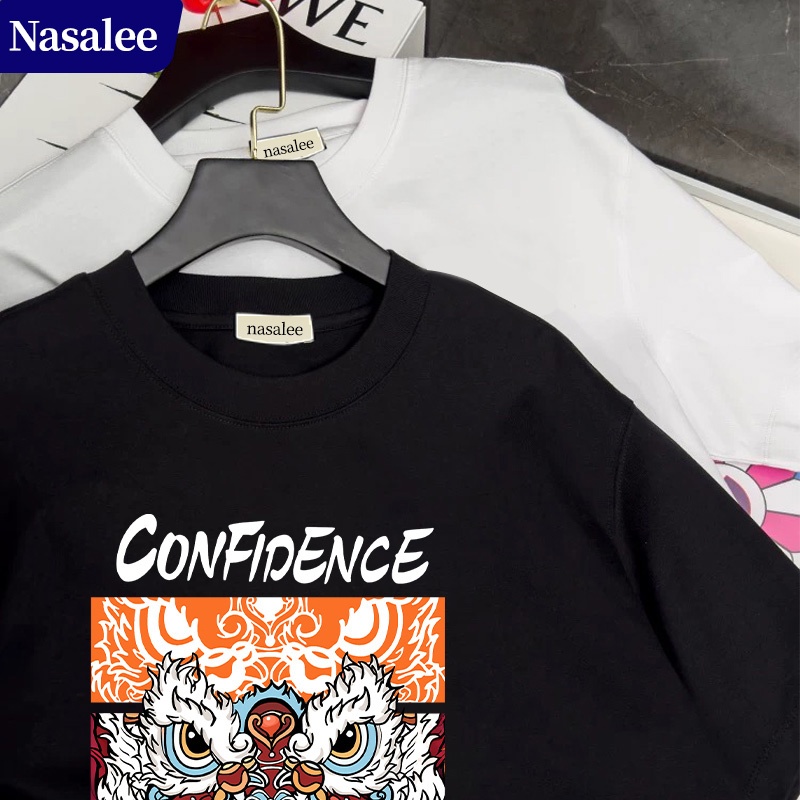 Áo thun ngắn tay màu đỏ NASA năm bản mệnh Cotton thoải mái Unisex Phong cách thời trang Trung Quốc