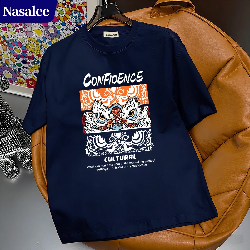 Áo thun ngắn tay màu đỏ NASA năm bản mệnh Cotton thoải mái Unisex Phong cách thời trang Trung Quốc