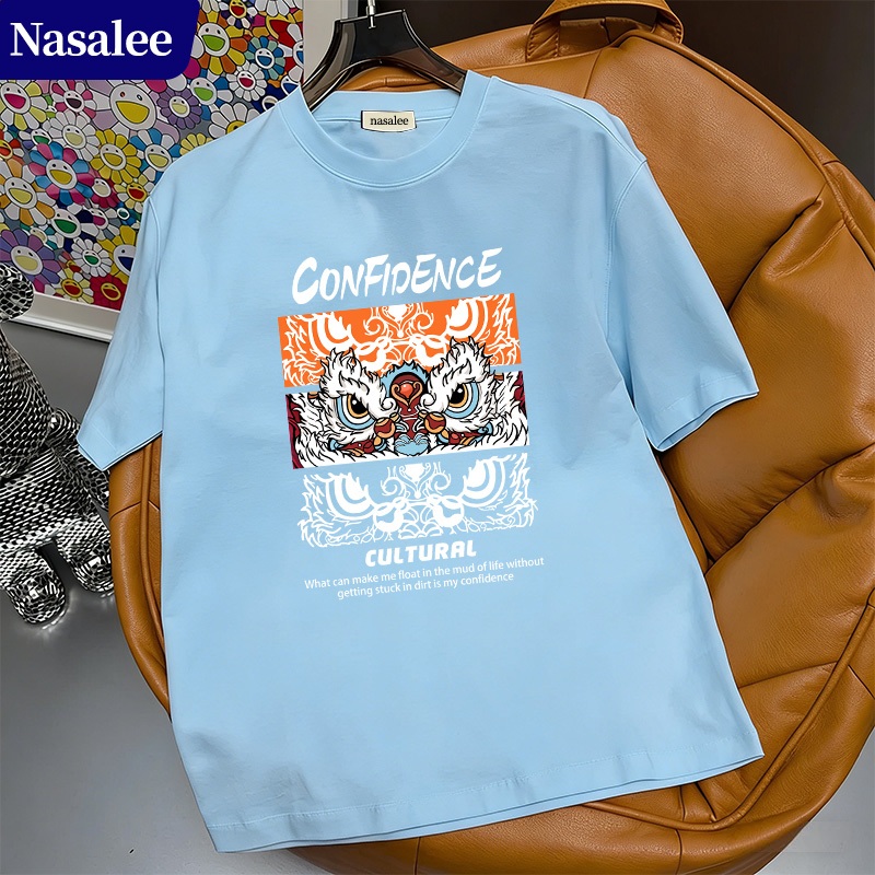 Áo thun ngắn tay màu đỏ NASA năm bản mệnh Cotton thoải mái Unisex Phong cách thời trang Trung Quốc