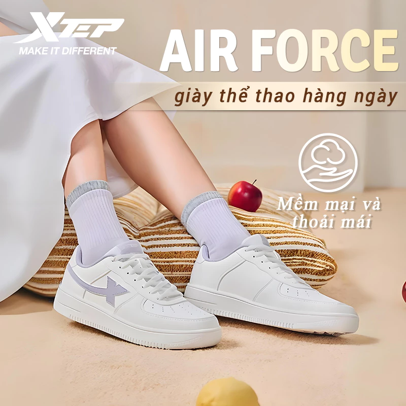 【XTEP】Air Force | Giày thể thao đế cao, thời trang, đa năng, thoải mái, chống trơn trượt, giày thể thao nữ màu trắng — ảnh 1