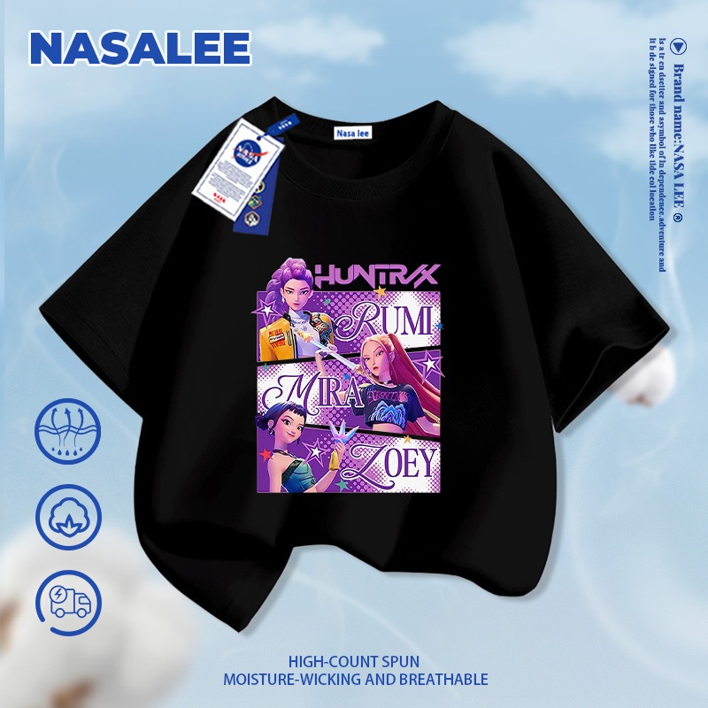 [Giao hàng trong ngày] Áo thun ngắn tay trắng thương hiệu NASA cho trẻ em, chất liệu cotton thoáng khí thoải mái, phong cách thời trang hình ảnh nhóm nhạc nữ Kpop dành cho bé trai và bé gái