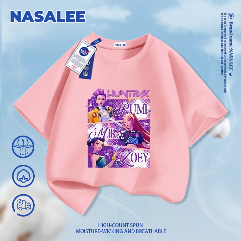 [Giao hàng trong ngày] Áo thun ngắn tay trắng thương hiệu NASA cho trẻ em, chất liệu cotton thoáng khí thoải mái, phong cách thời trang hình ảnh nhóm nhạc nữ Kpop dành cho bé trai và bé gái