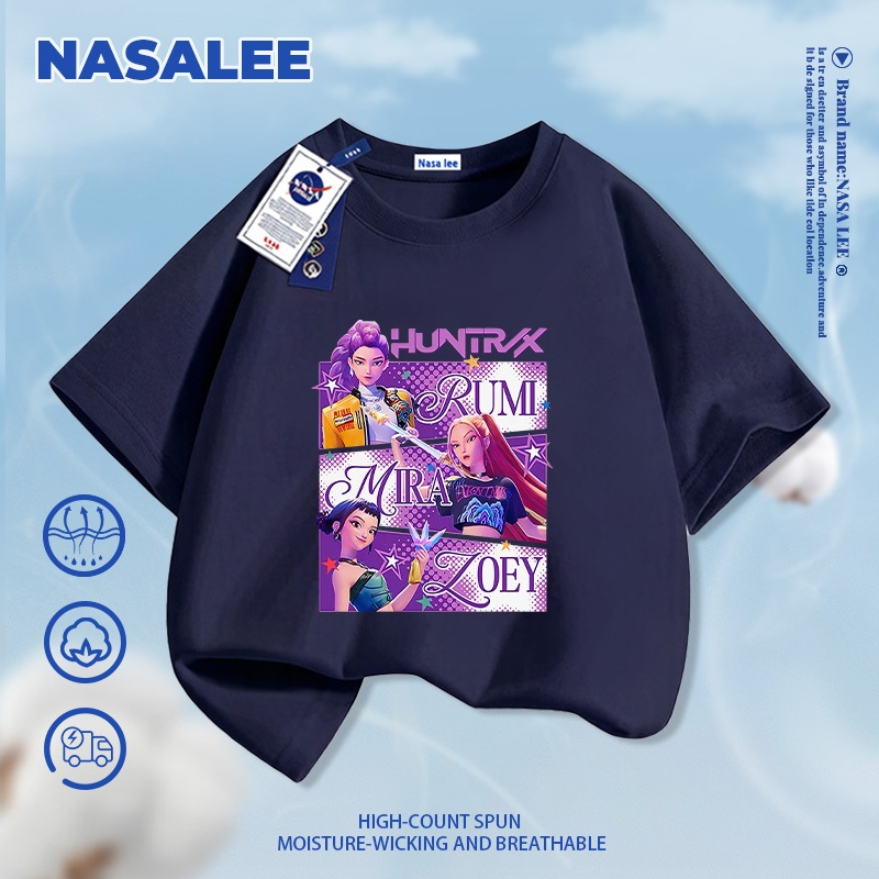 [Giao hàng trong ngày] Áo thun ngắn tay trắng thương hiệu NASA cho trẻ em, chất liệu cotton thoáng khí thoải mái, phong cách thời trang hình ảnh nhóm nhạc nữ Kpop dành cho bé trai và bé gái