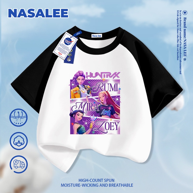 [Giao hàng trong ngày] Áo thun ngắn tay trắng thương hiệu NASA cho trẻ em, chất liệu cotton thoáng khí thoải mái, phong cách thời trang hình ảnh nhóm nhạc nữ Kpop dành cho bé trai và bé gái