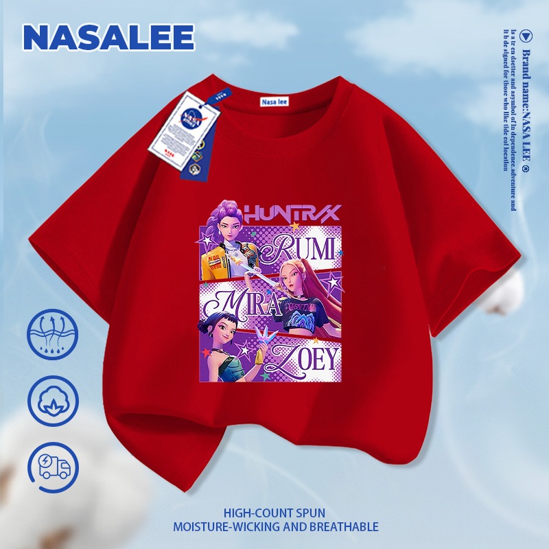 [Giao hàng trong ngày] Áo thun ngắn tay trắng thương hiệu NASA cho trẻ em, chất liệu cotton thoáng khí thoải mái, phong cách thời trang hình ảnh nhóm nhạc nữ Kpop dành cho bé trai và bé gái