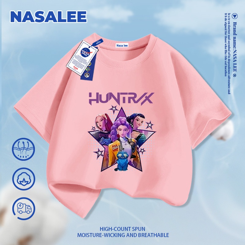 [Giao hàng trong ngày] Áo thun ngắn tay cotton màu đen cho trẻ em NASA, phong cách hình ảnh nhóm nhạc nữ Kpop, dành cho bé 3-16 tuổi, áo sơ mi dáng rộng thoải mái