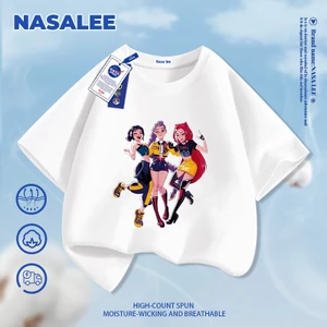 Áo thun ngắn tay cotton nguyên chất màu trắng cho trẻ em NASA, phong cách thời trang Mỹ in hình, dành cho bé trai và bé gái 3-16 tuổi, áo thun dáng rộng thoải mái